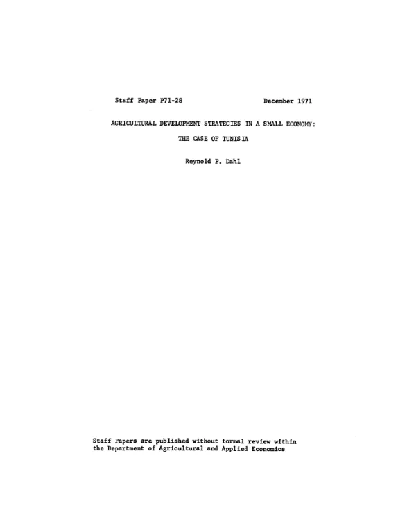 Agricultural development strategies in a small economy, the case of Tunisia