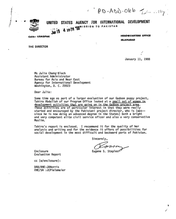 North West Frontier Area development project (formerly Gadoon-Amazai area development project), 391-0485 : women's non-formal education component -- an informal assessment
