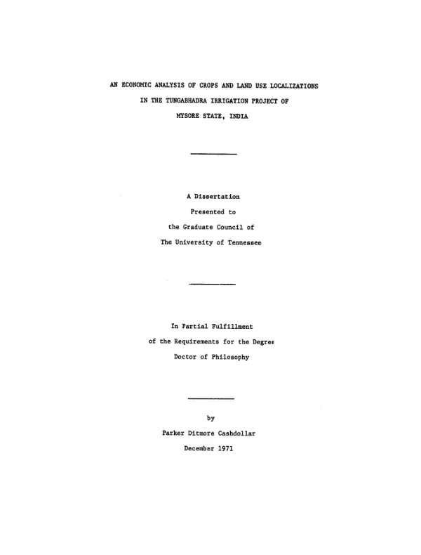 Economic analysis of crops and land use localizations in the Tungabhadra irrigation project of Mysore State, India