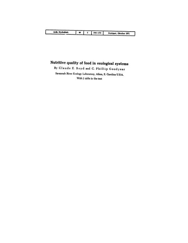 Nutritive quality of food in ecological systems
