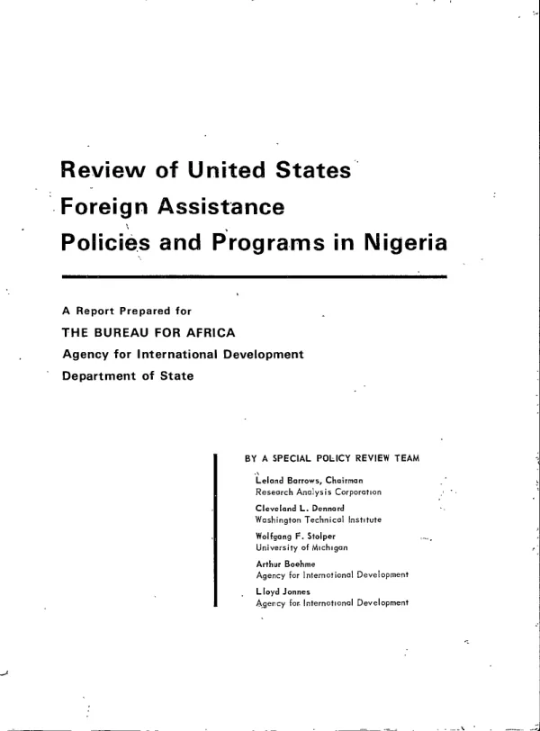 Review of United States foreign assistance policies and programs in Nigeria : a report