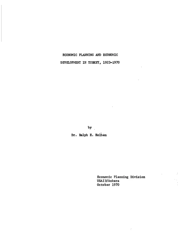 Economic planning and economic development in Turkey, 1923-1970