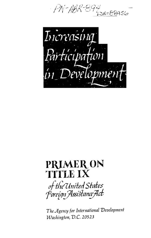 Increasing participation in development : primer on Title IX of the United States Foreign Assistance Act