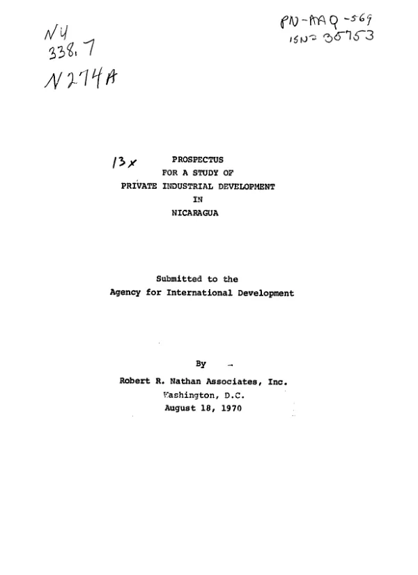 Prospectus for a study of private industrial development in Nicaragua