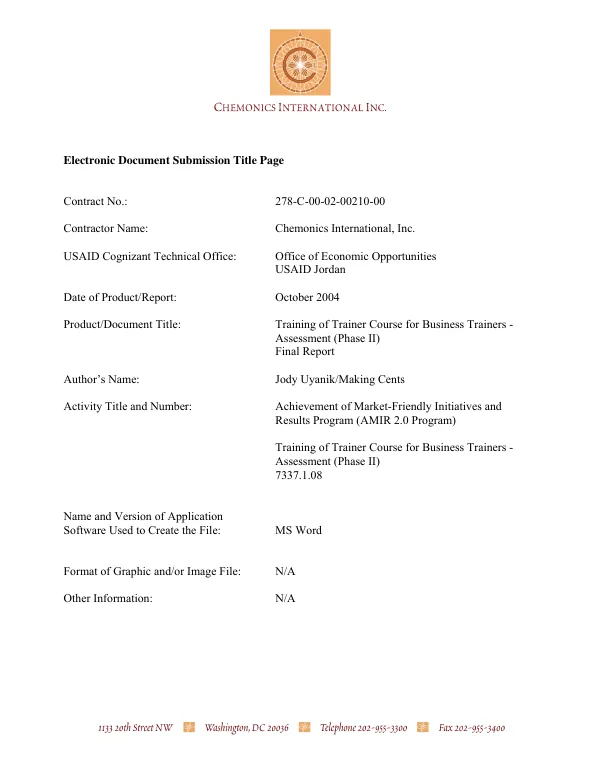 Training of trainer course for business trainers : assessment (phase II) -- final report