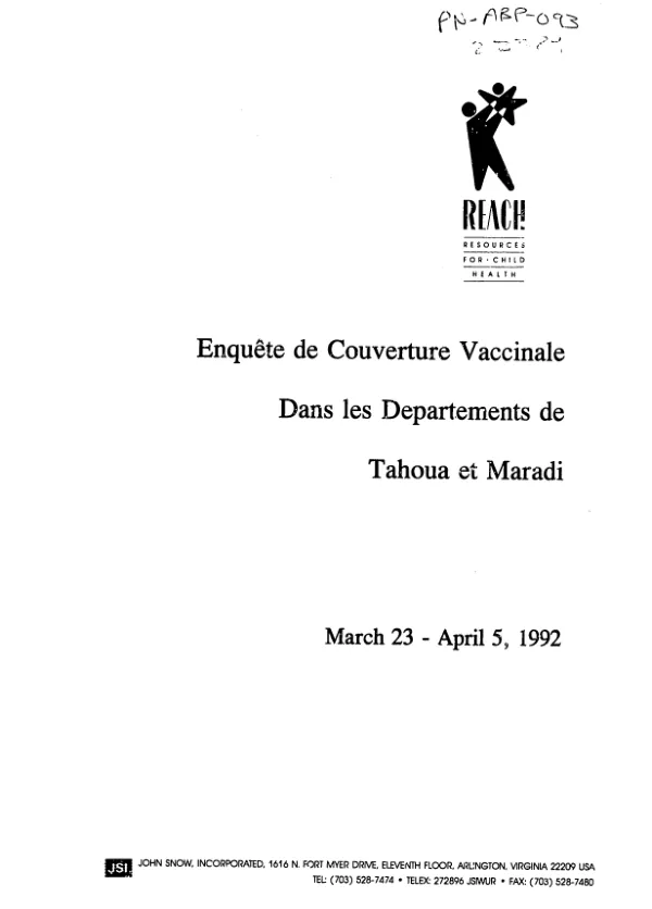 Enquete de couverture vaccinale dans les Departements de Tahoua et Maradi