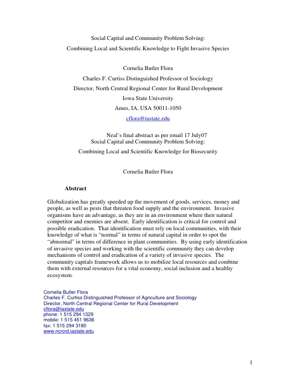 Social capital and community problem solving : combining local and scientific knowledge to fight invasive species