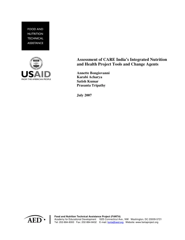 Assessment of CARE India"s integrated nutrition and health project tools and change agents