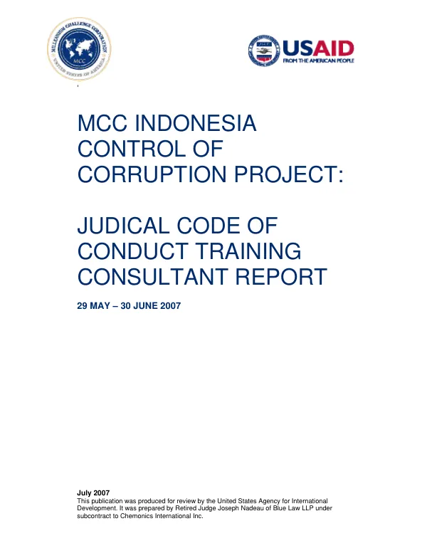 Judicial code of conduct training consultant report, 29 May-30 June 2007