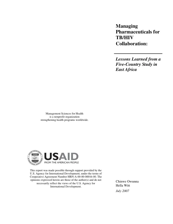 Managing pharmaceuticals for TB/HIV collaboration : lessons learned from a five-country study in East Africa
