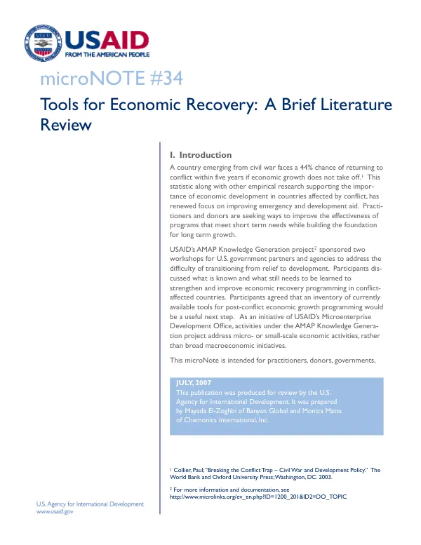 Tools for economic recovery : a brief literature review