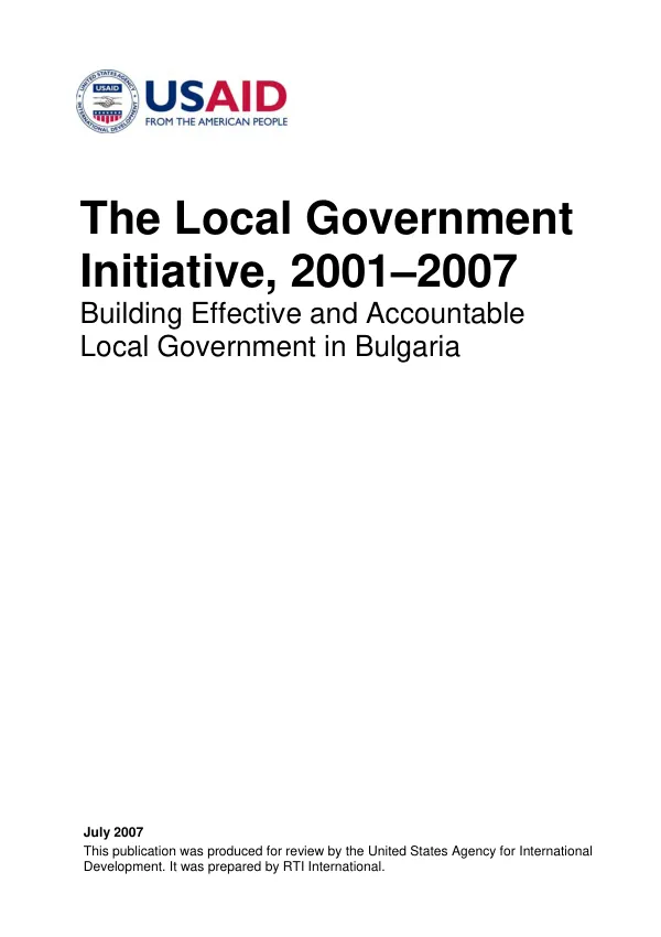 The local government initiative, 2001-2007 : building effective and accountable local government in Bulgaria -- final report