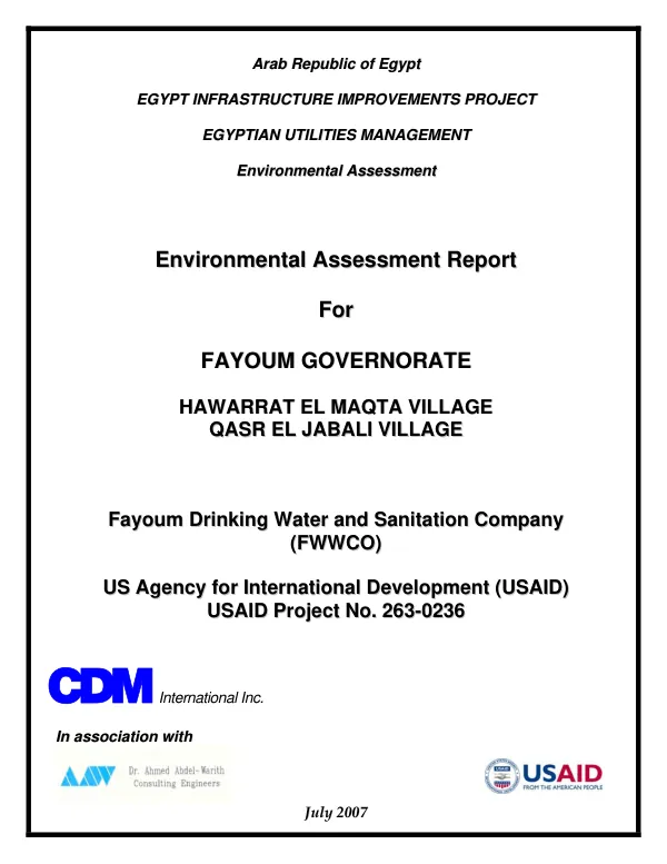 Enviromental assessment report for Fayoum Governorate, Hawarrat El Maqta Village, Qasr El Jabali Village