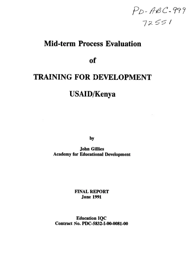 Mid-term process evaluation of training for development, USAID/Kenya