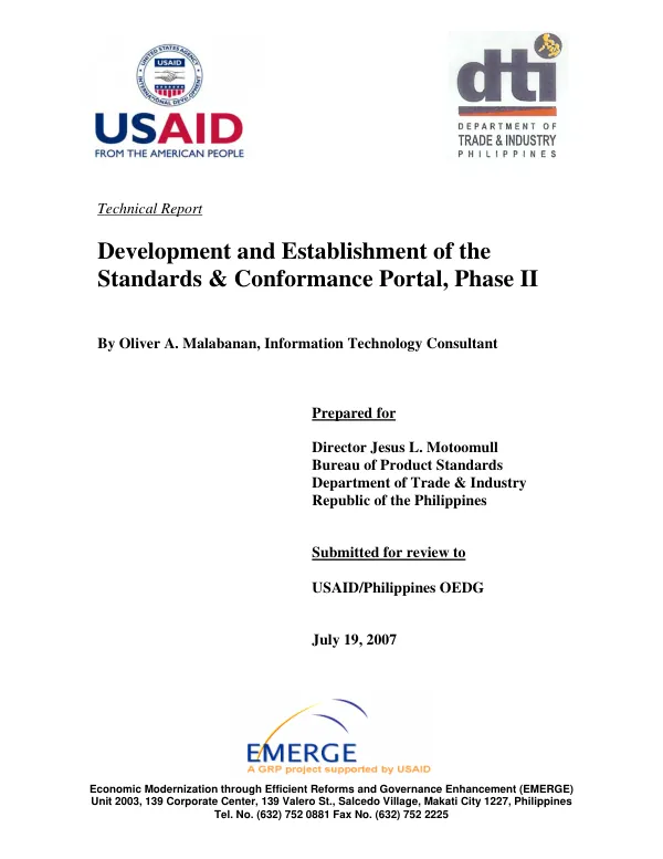 Development and establishment of the standards & conformance portal, phase II