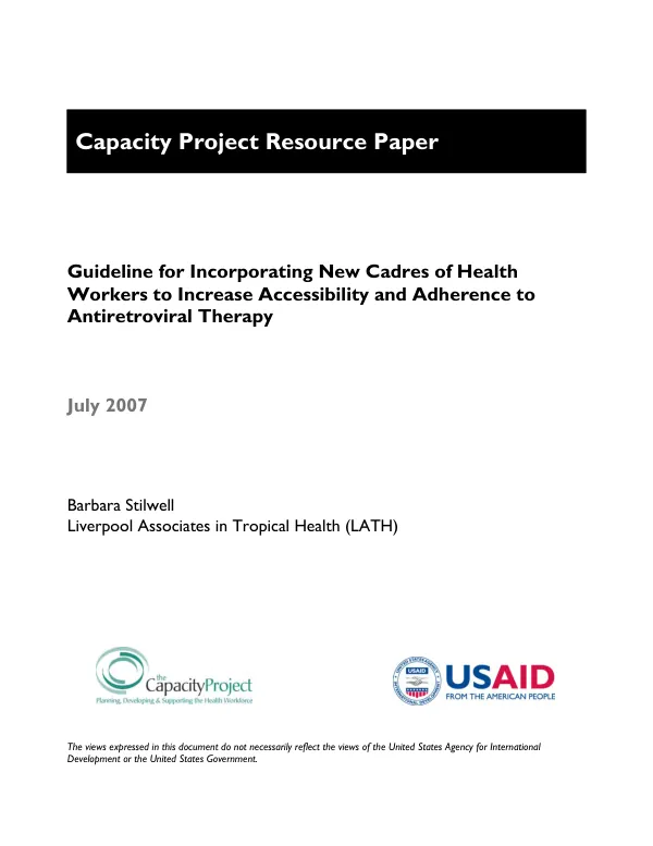 Guideline for incorporating new cadres of health workers to increase accessibility and adherence to antiretroviral therapy