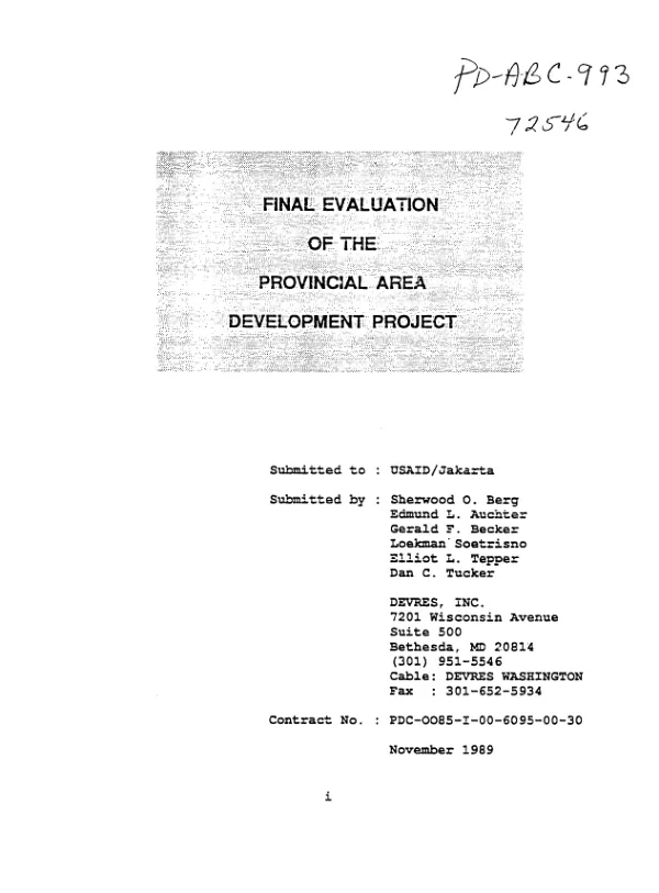 Final evaluation of the provincial area development project