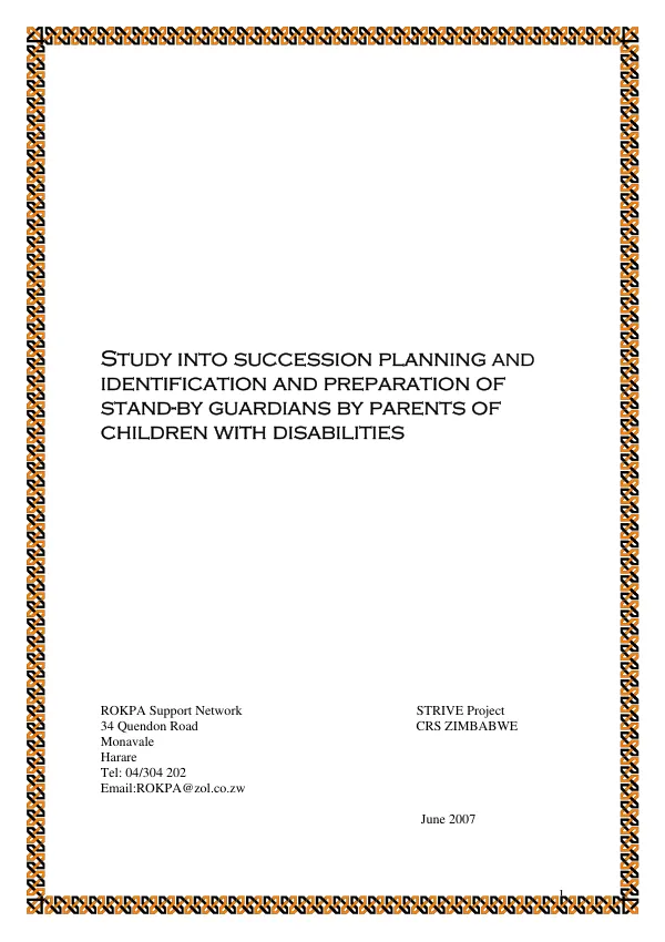 Study into succession planning and identification and peparation of stand-by guardians by parents of children with disabilities