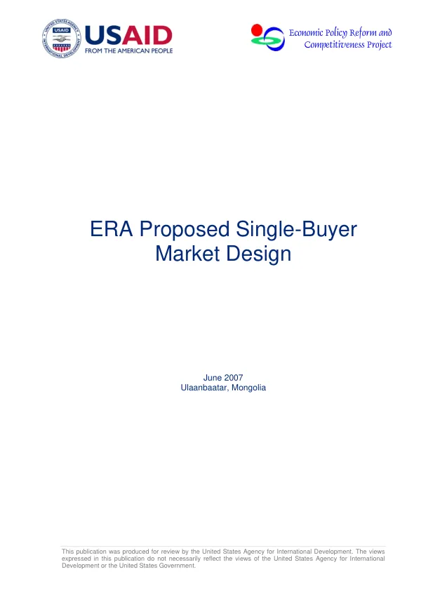ERA proposed single-buyer market design