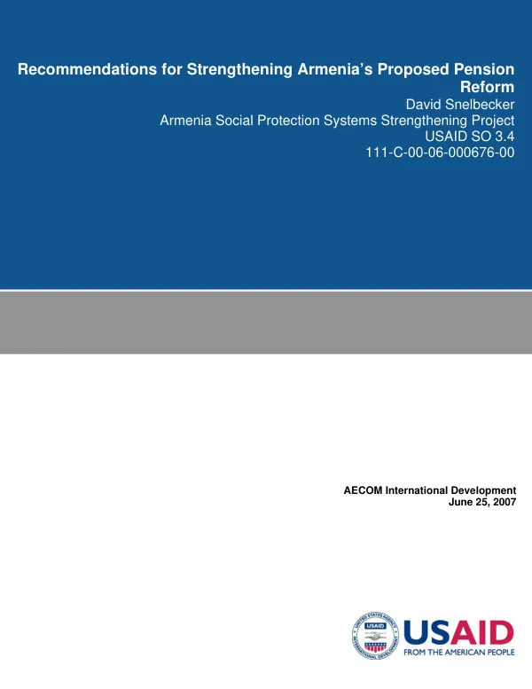 Recommendations for strengthening Armenia"s proposed pension reform