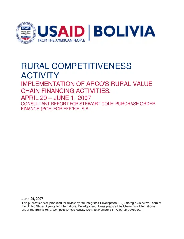 Implementation of ARCo"s rural value chain financing activities, April 29-June 1, 2007