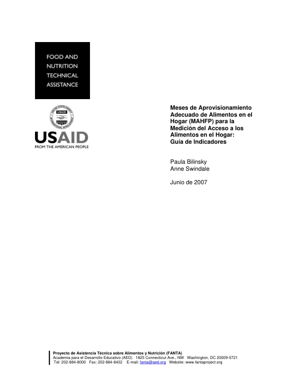 Meses de aprovisionamiento adecuado de alimentos en el hogar (MAHFP) para la medicion del acceso a los alimentos en el hogar : guia de indicadores