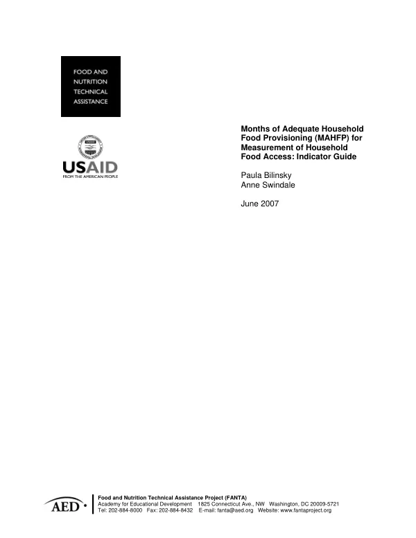 Months of adequate household food provisioning (MAHFP) for measurement of household food access : indicator guide
