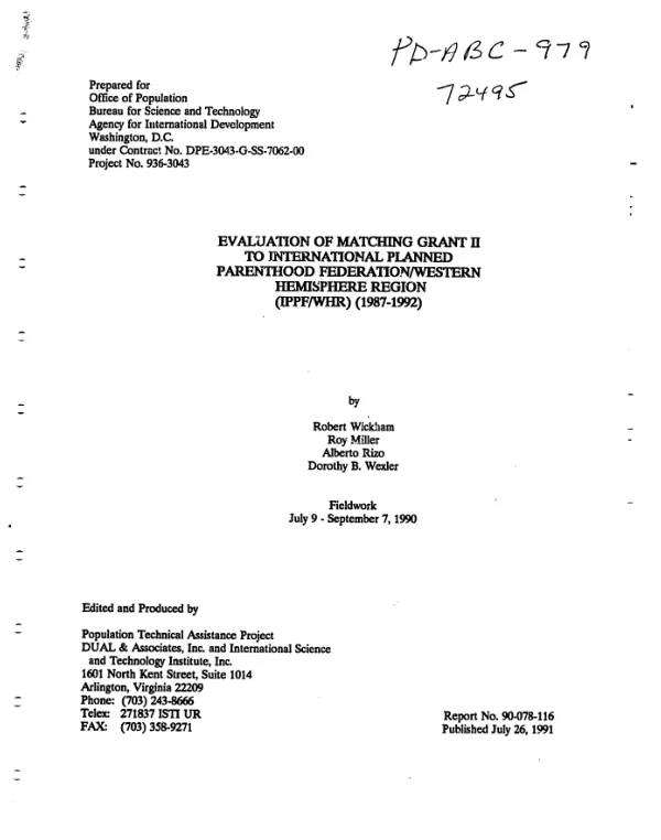 Evaluation of matching grant II to International Planned Parenthood Federation/Western Hemisphere Region (IPPF/WHR) (1987-1992)