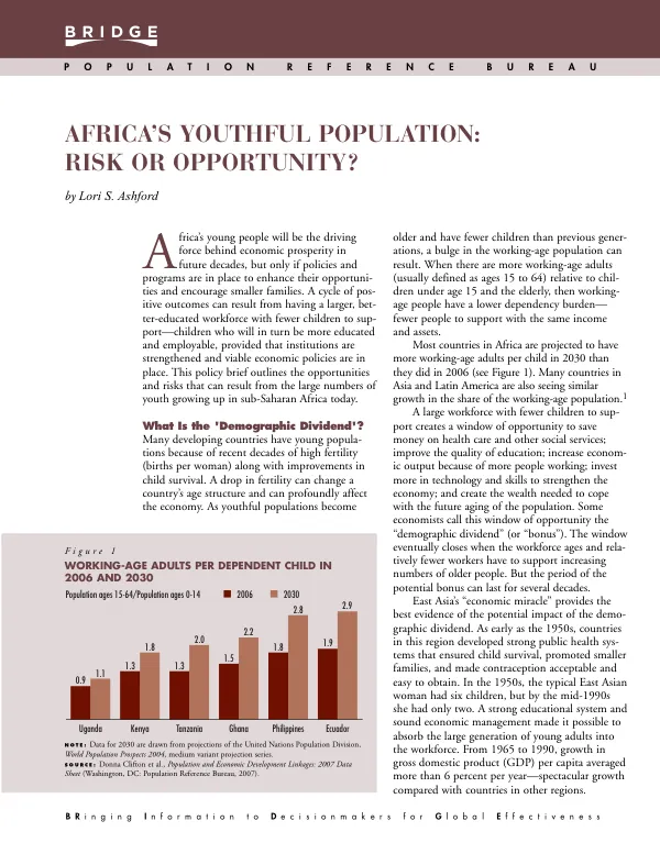 Africa"s youthful population : risk or opportunity?