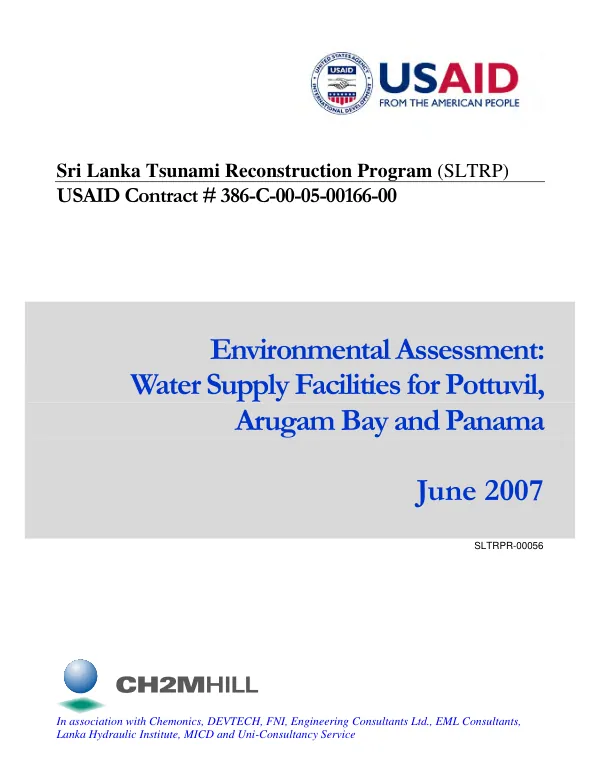 Environmental assessment : water supply facilities for Pottuvil, Arugam Bay and Panama [-- selected annexes (3 & 7)]
