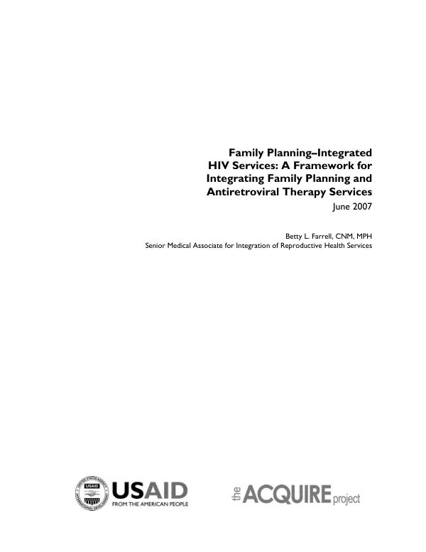 Family planning-integrated HIV services : a framework for integrating family planning and antiretroviral therapy services