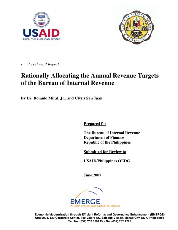 Rationally allocating the annual revenue targets of the Bureau of Internal Revenue