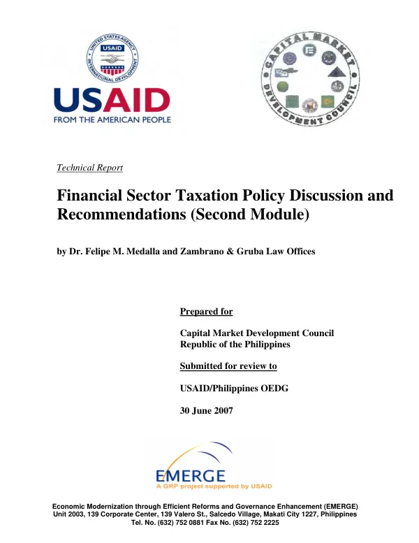 Financial sector taxation policy discussion and recommendations (second module)