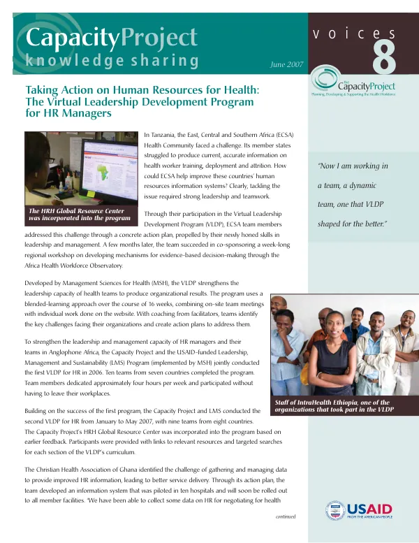Taking action on human resources for health : the virtual leadership development program for HR managers