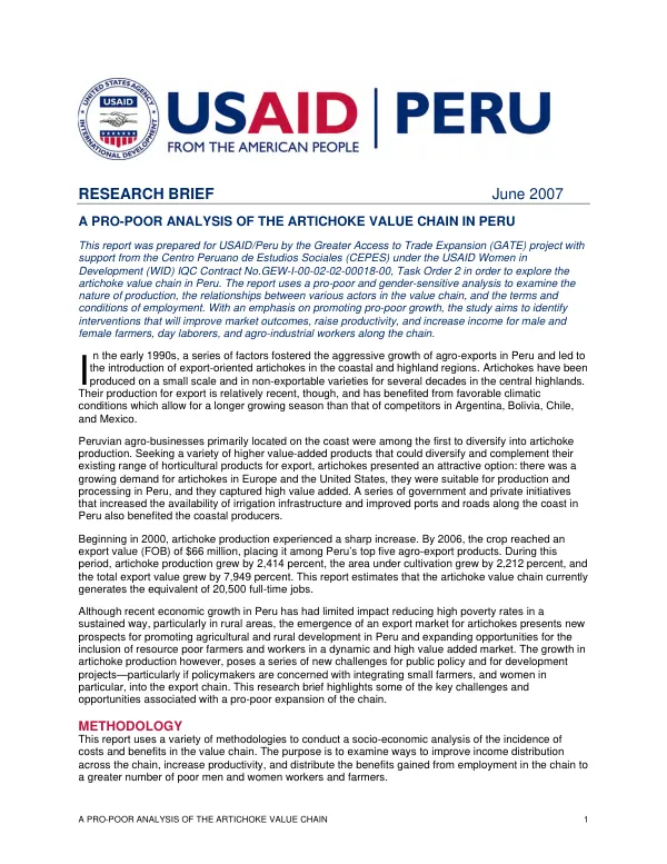 A pro-poor analysis of the artichoke value chain in Peru