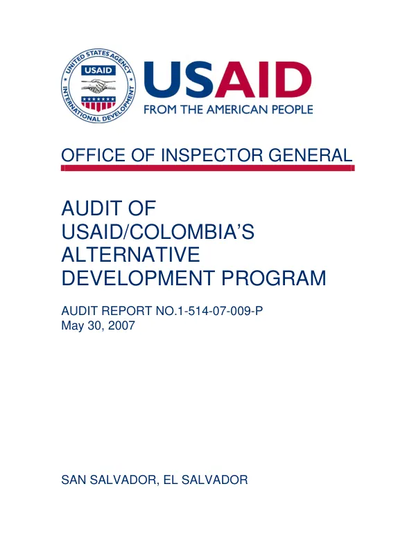 Audit of USAID/Colombia"s alternative development program
