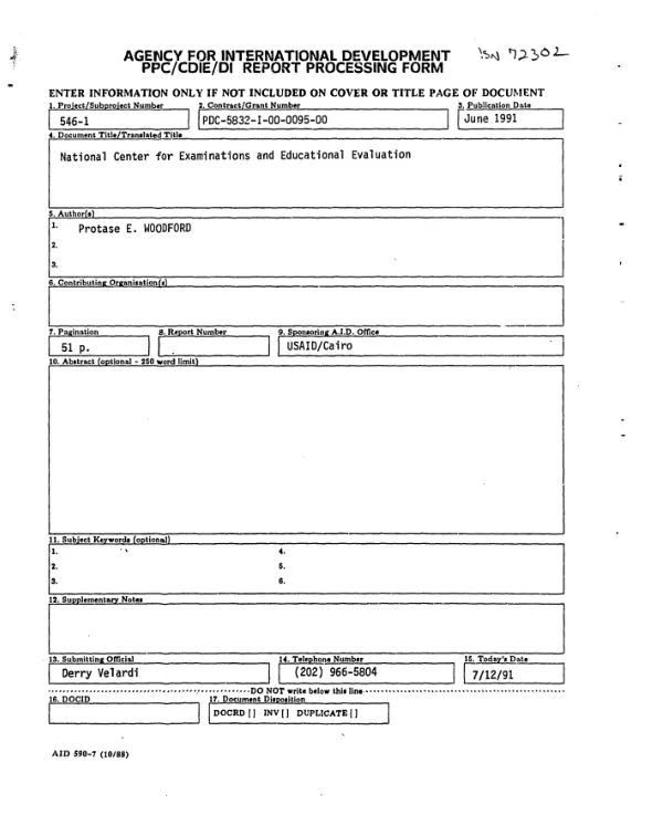 Monitoring report : National Center for Examinations and Educational Evaluation, Monday, May 27-Sunday, June 9, 1991