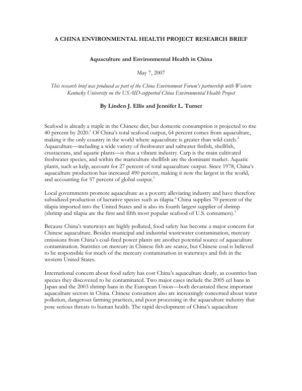 Aquaculture and environmental health in China
