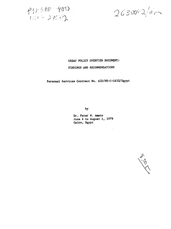 Urban policy overview document : findings and recommendations
