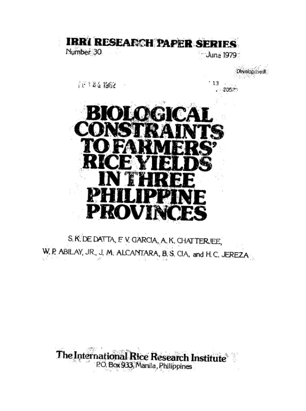 Biological constraints to farmers" rice yields in three Philippine provinces