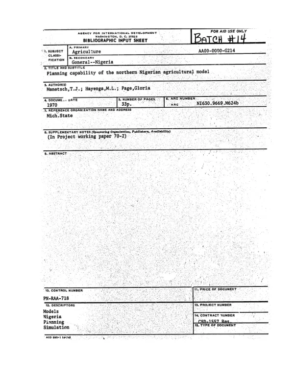 Peace Corps Central African Empire country program evaluation