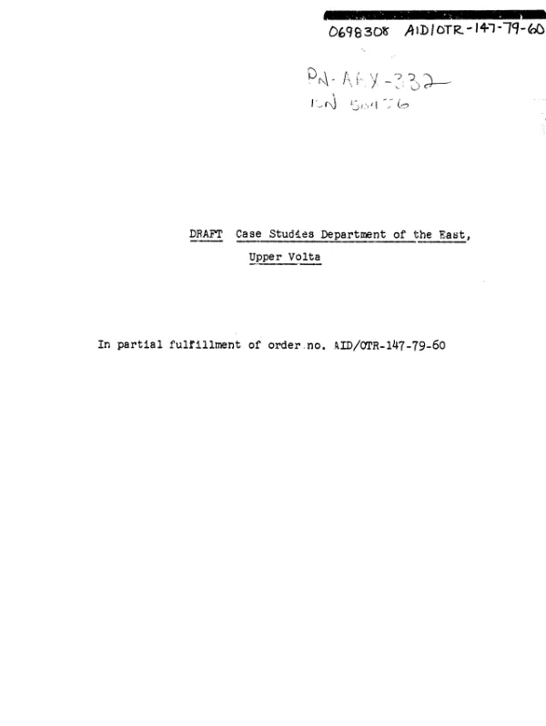 Case studies - Department of the East, Upper Volta