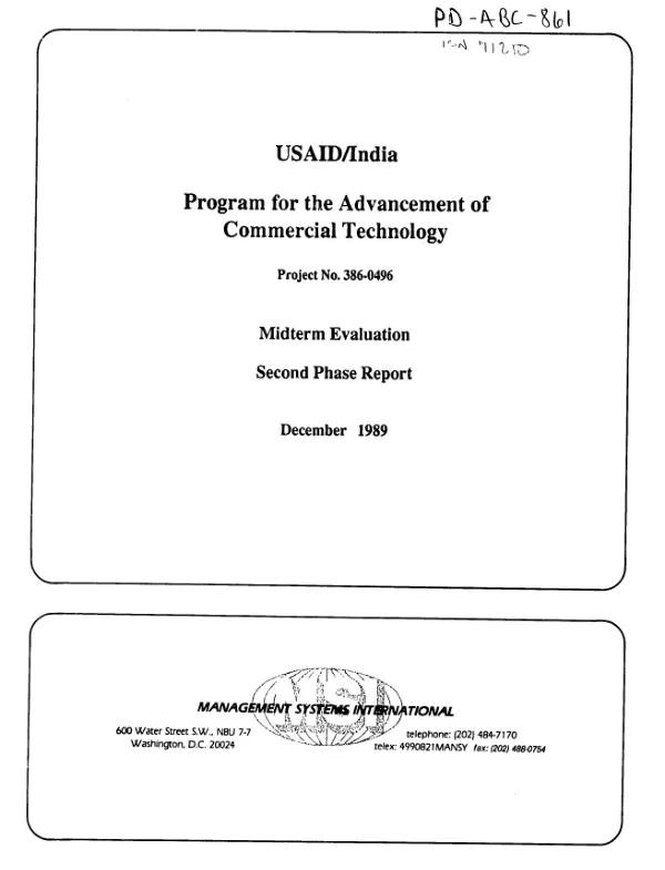 USAID/India program for the advancement of commercial technology, project no. 386-0496 : midterm evaluation -- second phase report