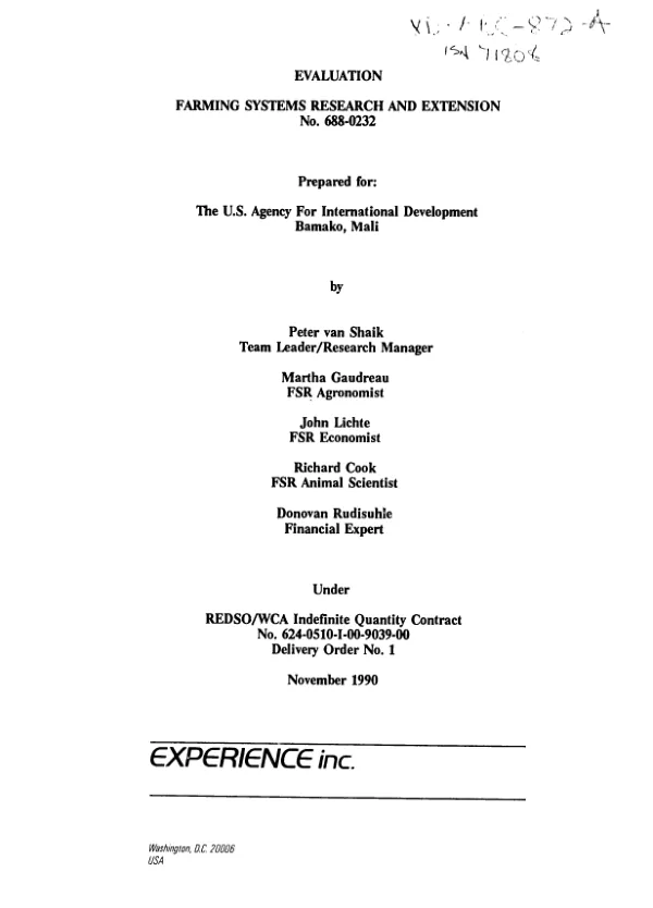 Evaluation : farming systems research and extension, no. 688-0232
