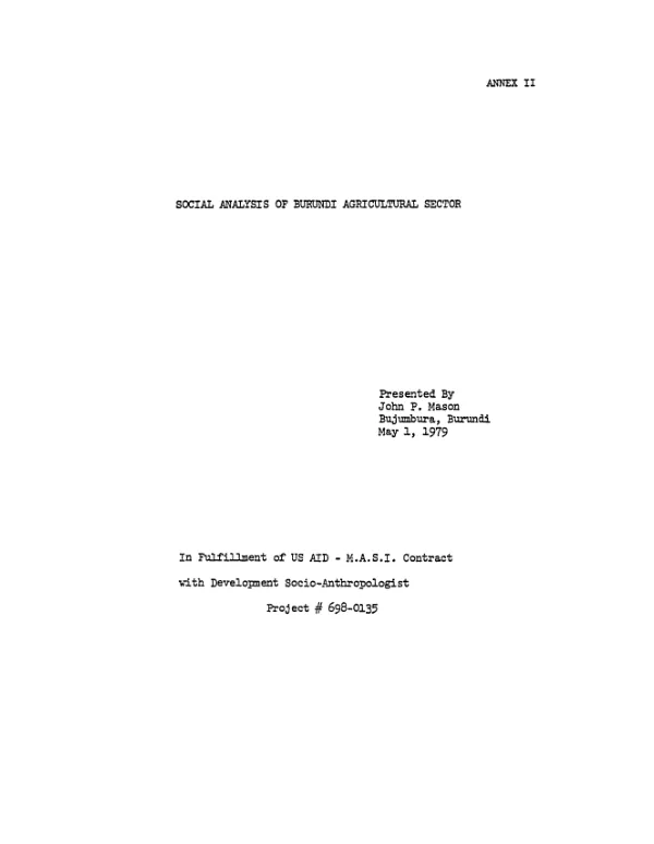Social analysis of Burundi agricultural sector