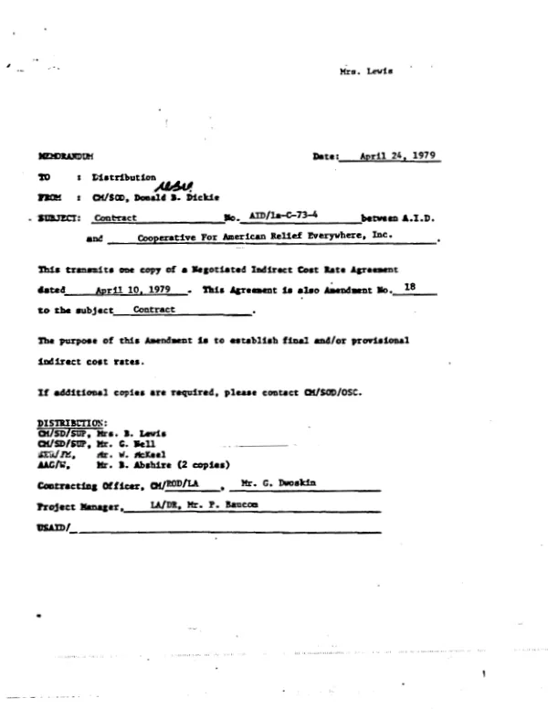 AID contract no. AID/LA-C-73-4 amendment no. 18 with Cooperative for American Relief Everywhere, Inc. for strengthening and maintaining a community development organization and process in northwestern Haiti