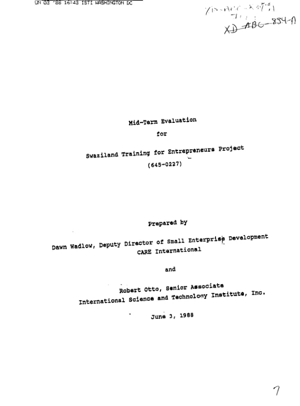 Mid-term evaluation for Swaziland training for entrepreneurs project (645-0227)
