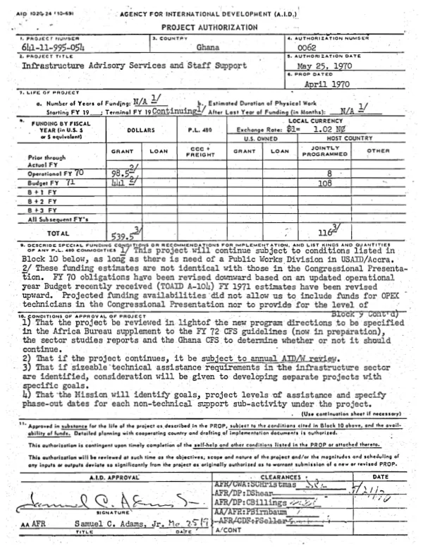 Non-capital project paper (PROP) [: infrastructure advisory services and staff support]