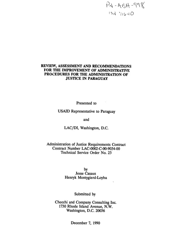 Review, assessment and recommendations for the improvement of administrative procedures for the administration of justice in Paraguay