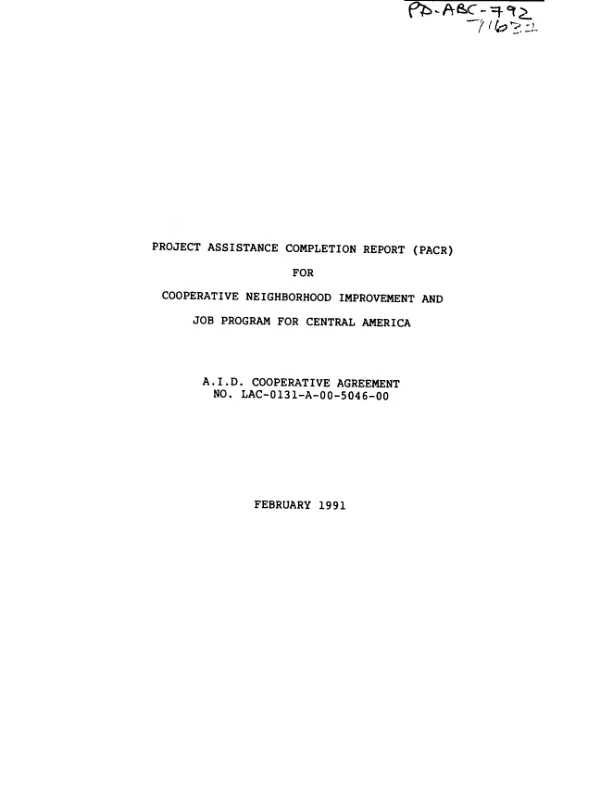 Project assistance completion report (PACR) for cooperative neighborhood improvement and job program for Central America
